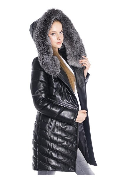 DERİNSS Derinss Dka1704 Hakiki Deri Kadın Siyah Kaban/mont