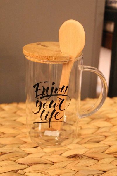 Lavin Balsa Bamboo Lid Glass Mug with Spoon
