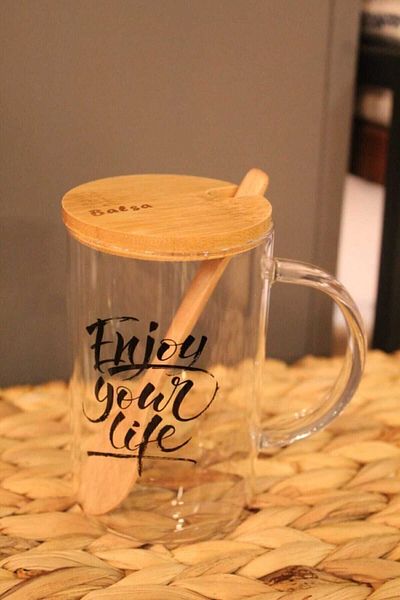 Lavin Balsa Bamboo Lid Glass Mug with Spoon