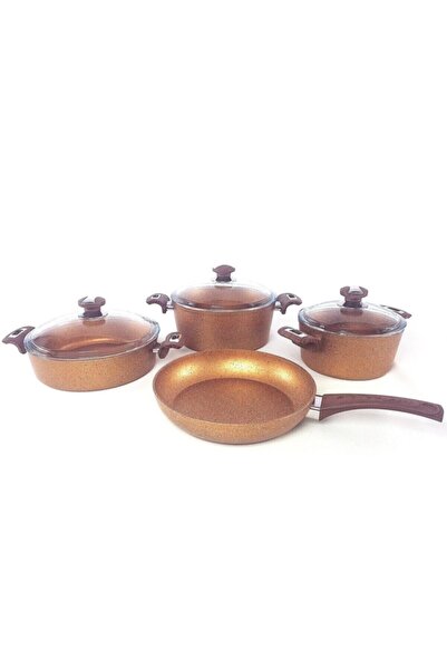 OMS PASLANMAZ 3105 7 Parça Bio Granit Tencere Seti Bronz
