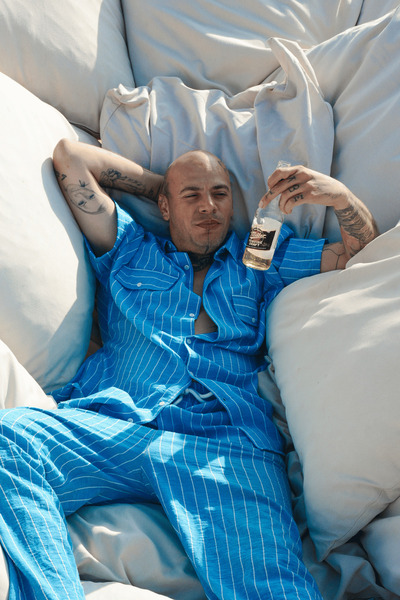 gothamvibes Men's Blue Striped Linen Suit Set