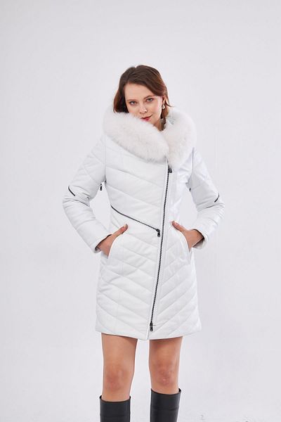 DERİNSS DKA1704 - Genuine Leather White Women's Coat