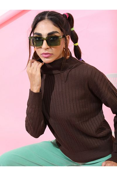 Tokyo Talkies By Styli Solid High Neck Ribbed Sweater