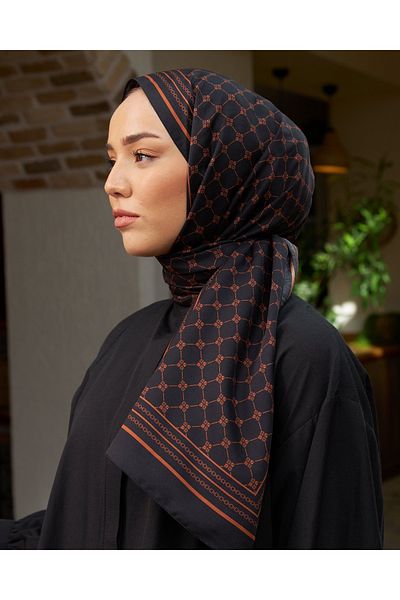 Silk Home Black-Copper 100% Twill Silk Monogram Shawl