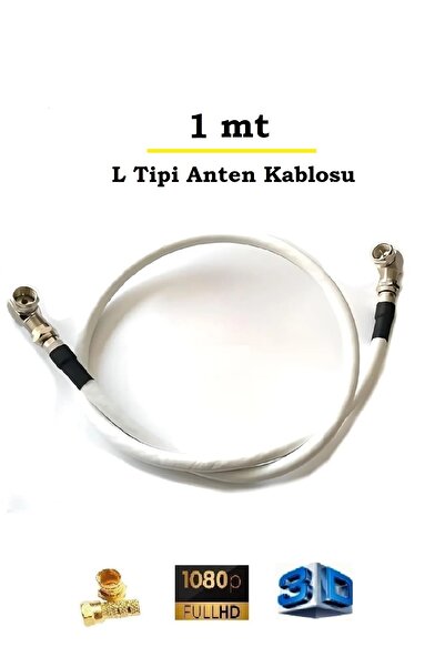 ANKTEK 1 Metre L Tipi F Konnektörlü 90 Derece Hazır Anten Uydu Kablosu, “TAK KULLAN” Beyaz