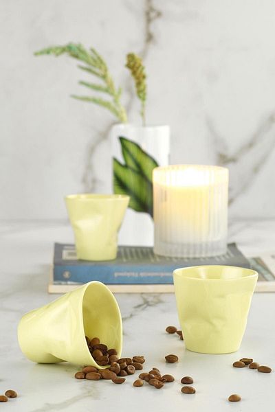 Kütahya Porselen Crash 3-Piece Mug Coffee Set Yellow