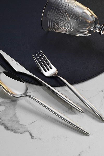 Kütahya Porselen Azur 18 Pieces 6 Person Fork Spoon Knife Set Simple