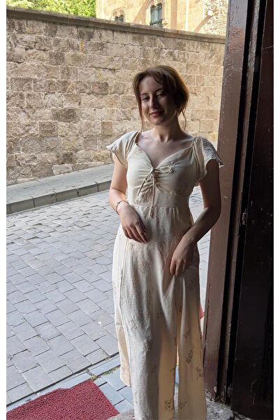 LİLA EXCLUSİVE KETEN YAZLIK ÇİÇEKLİ ELBİSE