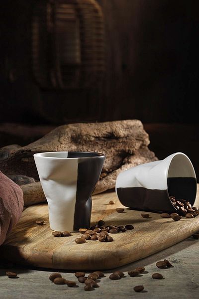 Kütahya Porselen Crash 2-Person Espresso Coffee Set Cream/Black