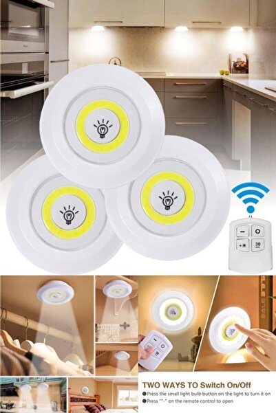 Edison 3'lü Uzaktan Kumandalı Pilli Yapışkanlı Kablosuz Led Spot Lambalar