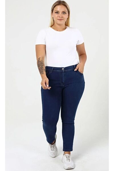 Shield Life Mavi Dar Paça Klasik Büyük Beden Kadın Kot Pantolon