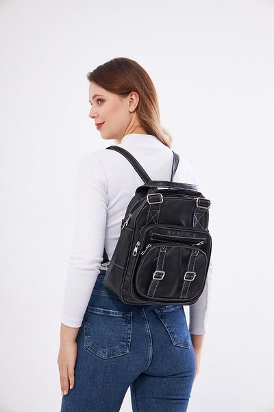DERİNSS Genuine Leather Black Women's Bag - Back and Shoulder Set _ Dkb004