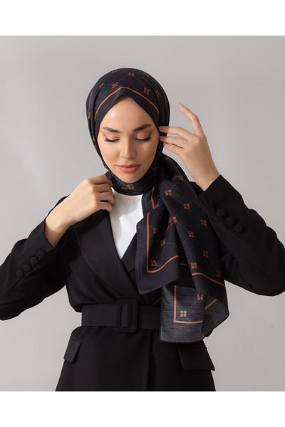Silk Home Black-Copper 100% Twill Silk Monogram Shawl