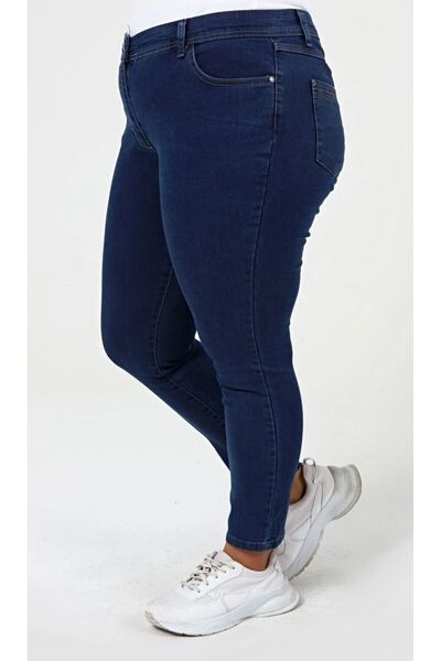 Shield Life Mavi Dar Paça Klasik Büyük Beden Kadın Kot Pantolon