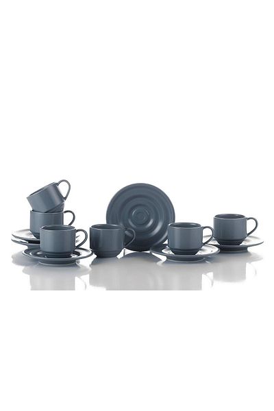 Kütahya Porselen Neues Tuvana Grey 12-teiliges Kaffeeset für 6 Personen