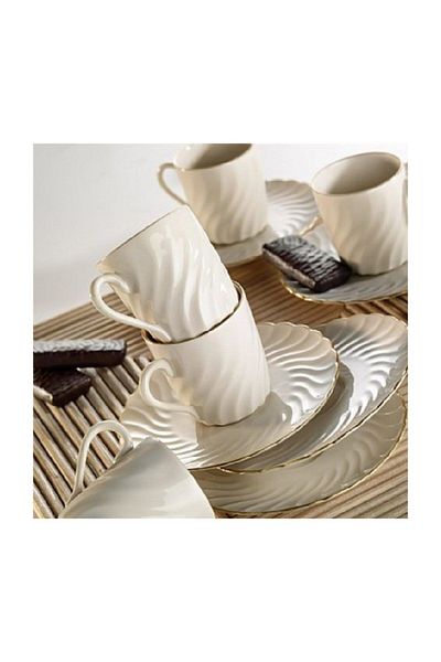 Kütahya Porselen Lilyum 6-Person 12-Piece Coffee Cup Set Matte Mesh Cream LY12KT14R520
