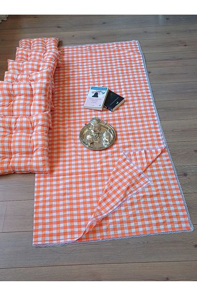 Marin Tasarım Evi 6 Pieces Orange Picnic Cloth Set - 40x40 Cushion, 170x170 Table Cloth