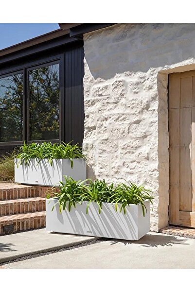 janiyeva Büyük Dikdörtgen Tipi Metal Çiçeklik Saksılık Bahçe(BEYAZ)