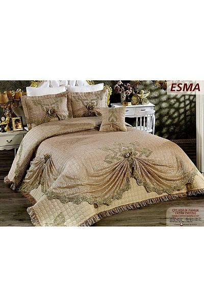 BALADI HOME Dowry Bedspread (Set 4 Pieces) French Lace and Quilted High Quality Set in Bag