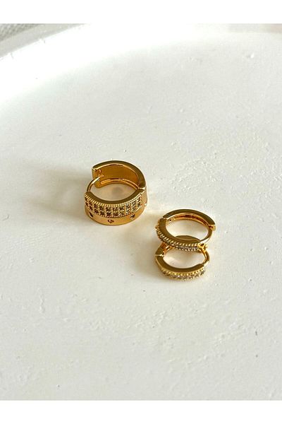 DEMOKAN 3-Piece Special Design Women's Earrings - Non-Tarnish Earrings with Tiny Hoop and Stone Detail