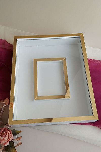 Verda Çerçeve Cadru de memorie 40x50 cm cu trandafir alb-auriu! Rama fără leduri cu secțiune foto! Cadru de memorie trandafir