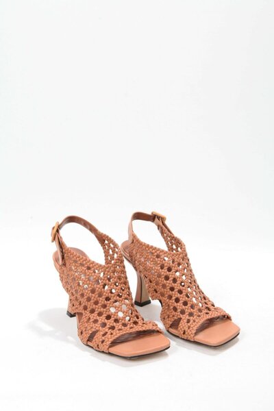 Elisse Shoes Sandale de damă cu detalii tricotate bronzate