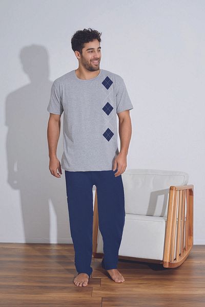 Ayans Pijama Ανδρικό καλοκαιρινό σετ πιτζάμες από βαμβακερό χτενισμένο βαμβάκι