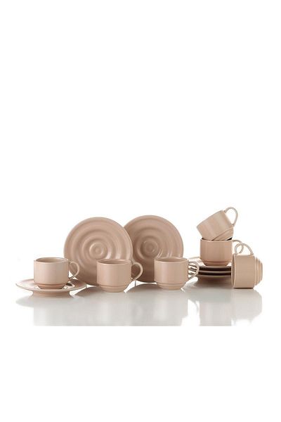 Kütahya Porselen Porzellan Tsrm New Tuvana – 12-teiliges Kaffeeset für 6 Personen, rosa, neues Modell 985448