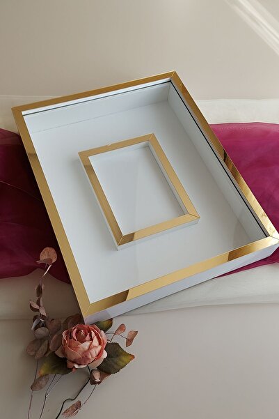 Verda Çerçeve 40x50 Cm White-Gold Rose Memory Frame!LED-Free Frame with Photo Section!Rose Memory Frame
