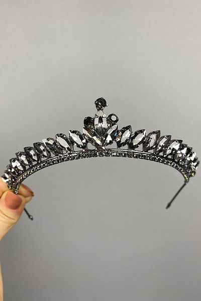 Hayalperest boncuk Anthracite Gray Thin Bridal Crown - Ece Model