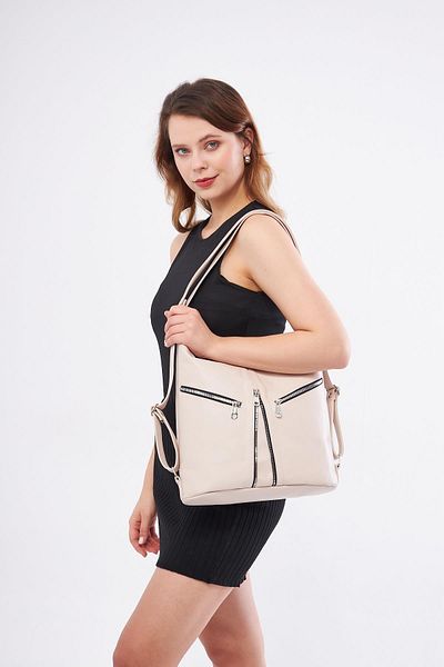 DERİNSS Genuine Leather Beige Women's Bag - Back and Shoulder Dkb501