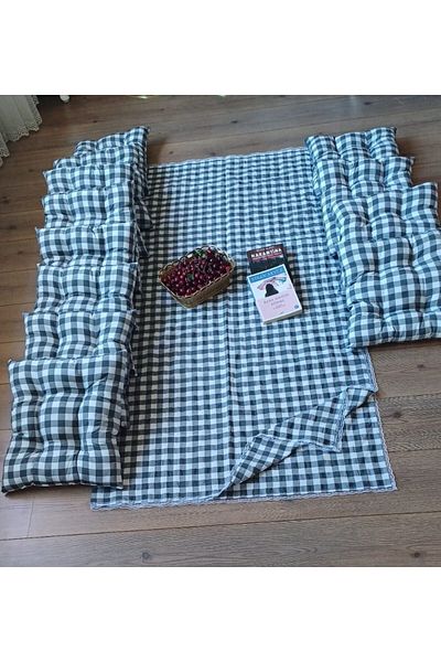 Marin Tasarım Evi GRAY 12 Pieces Picnic Cloth Set - 40x40 Cushion, 170x200 Table Cloth