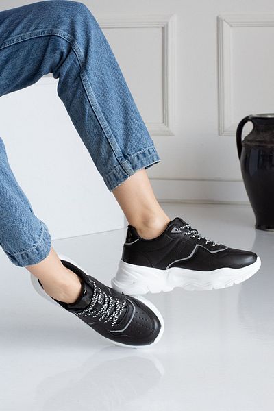 İnan Ayakkabı Pantofi de damă negri casual, talpa de 5 cm