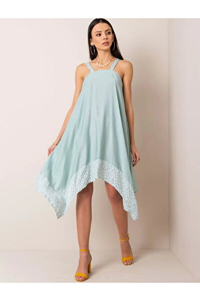 herry fashion Φόρεμα ασύμμετρης κοπής από πράσινη βισκόζη - με τιράντες 1001