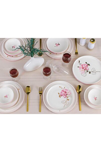 Sembol Hydrangea Ortanca Pembe Desen Bone Chine Porselen 24 Parça Yemek Takımı Vogue009