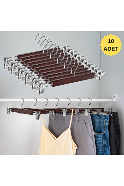 MODELPAZAR 10 ADET Elbise Askısı Ahşap Askılık Mandallı Kıyafet Askısı etek Askısı Mandallı Pantolon Askısı