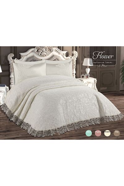 baladı home ev tekstil home collection French Lace Double Blanket Set - Dowry Bedspread Set (3 pieces)