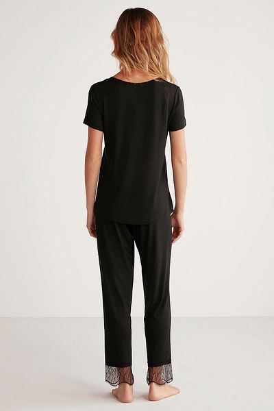 Penyemood Black Lace Women's Pajamas Set - Short Sleeve C6T5N4O9