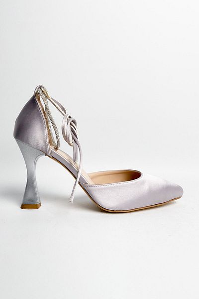 RABU Lilac Satin Stone Detailed Pointed Toe Women's Evening Dress Shoes - Ankle Strap, Closed Knitted
