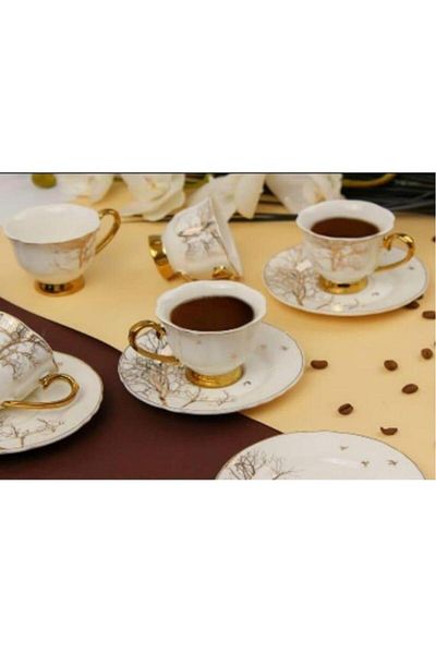 Sembol Albero 6-Person Tree Patterned Porcelain Nescafe Teacup Set - Purebone-125