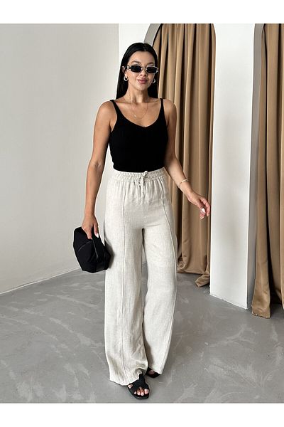 Laluvia Steinfarbene Palazzo-Hose aus 100 % Leinen – 3455