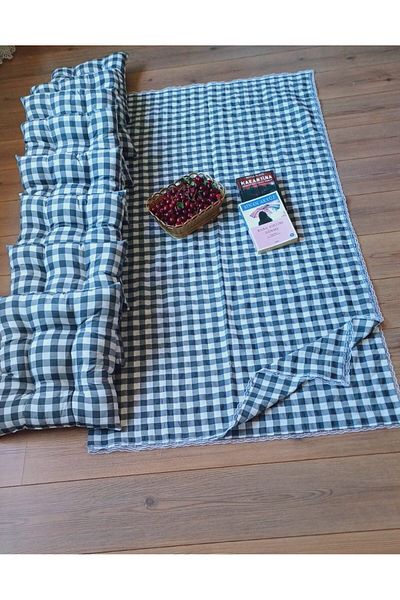 Marin Tasarım Evi GRAY Picnic Cloth Set - 8 Pieces, 40x40 Cushion, 170x180 Table Cloth