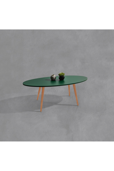 Veys Sehpa ELİPS ORTA SEHPA - AHŞAP AYAK  - YEŞİL