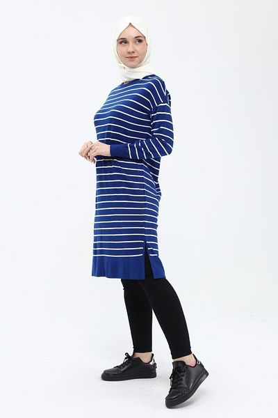 ilmek Tricotaj lungi în dungi pentru femei Hijab tunică 4355