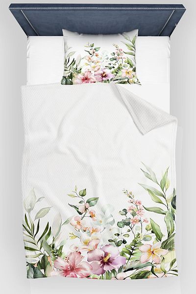 3D ELSE HALI Colorful Flowers Patterned Printed Decorative Bedspread Single Pillowed Pique Set