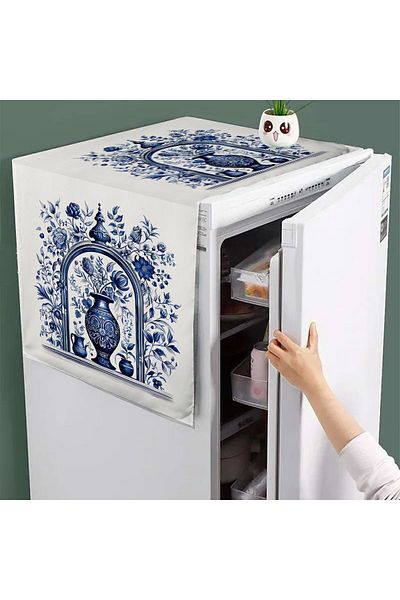3D ELSE HALI 60x140cm Blue White Vintage Patterned Decorative Diffusion and Refrigerator Cover