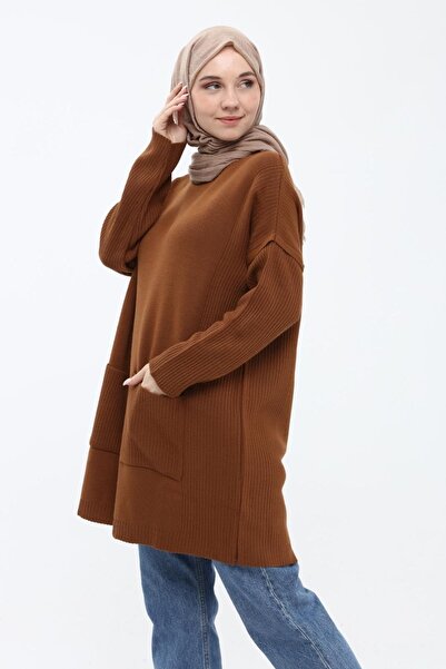 ilmek Γυναικείο μαύρισμα διπλής τσέπης Hijab Long Hijab Πλεκτό τουνίκ 4305