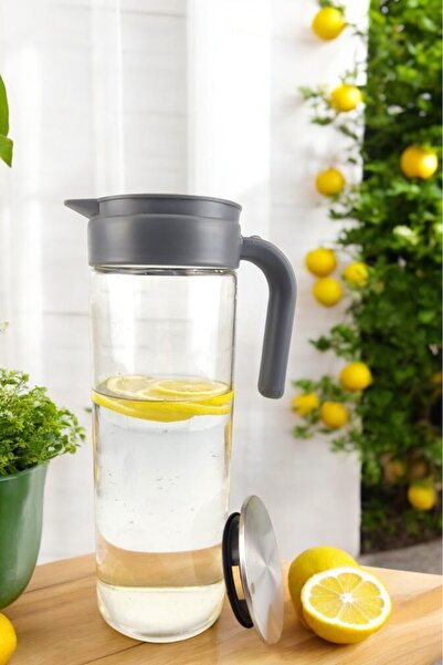 Digithome Buzdolabı Kapak Rafı Uyumlu Borosilikat Ince Cam Sürahi 1800 ml Gri...