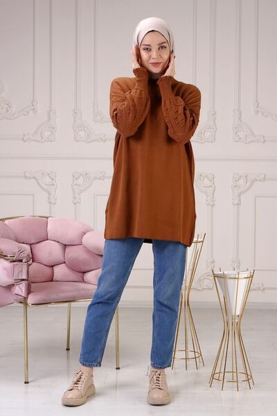 ilmek Γυναικείο πλεκτό πουλόβερ με μαύρισμα μοτίβο με κορδόνι