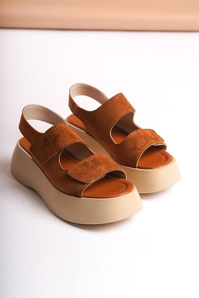 SEEM & BE Gia Velcro Platformă Tocuri piele intoarsa maro Sandale dama Pantofi de vara